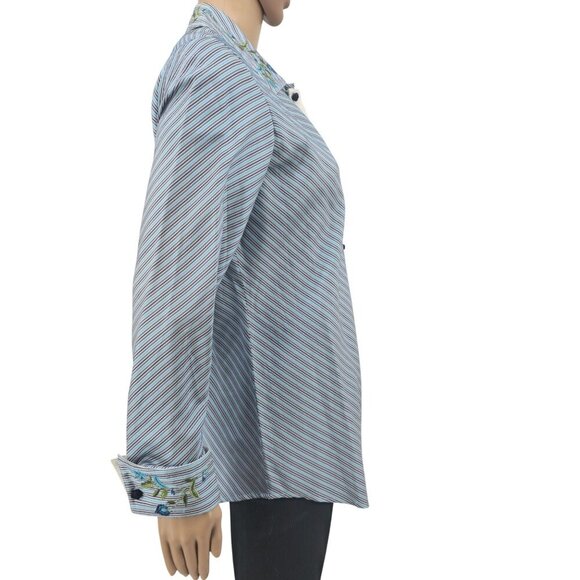 Randolph Duke The Look Embroidered Silk Striped Button-Up Shirt Womens Size 8 - Picture 2 of 9